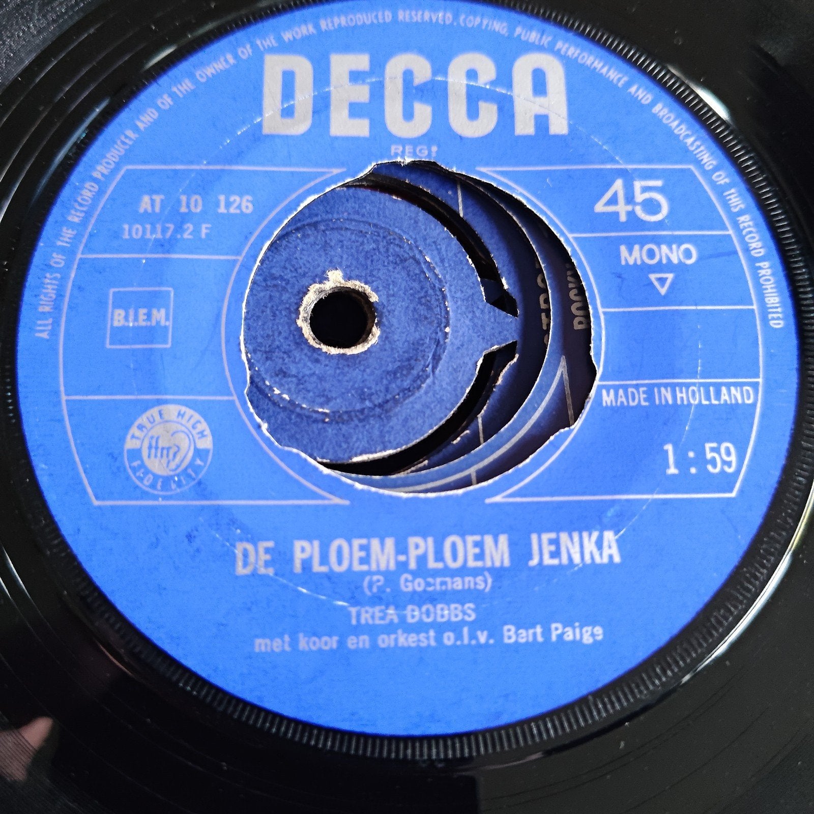 Trea Dobbs - De Ploem-Ploem Jenka (45 toeren vinyl), Gebruikt, 7 inch, Ophalen of Verzenden, EP