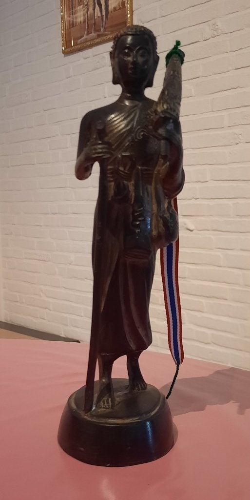 Phra Sivali Thera Thai Boeddha Thai Monnik,oud beeld,brons,,, Gebruikt, 28 cm, Gouden accenten, Ophalen of Verzenden