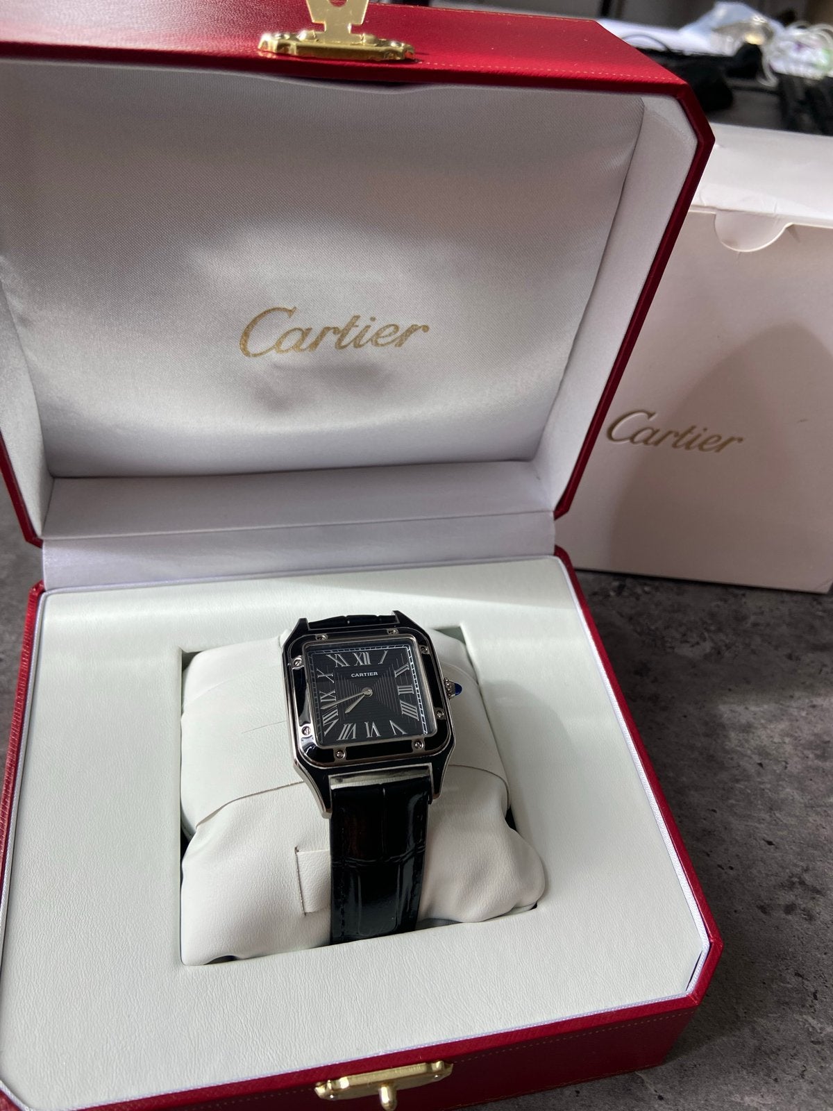 Cartier Santos Dumont, Sieraden, Tassen en Uiterlijk, Overige merken, Leer, Staal, Polshorloge