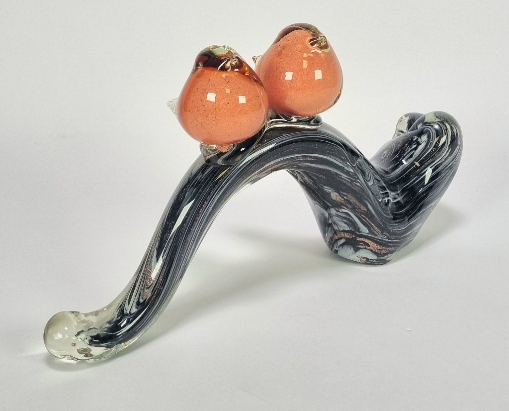 1275. Glasobject – twee vogeltjes op tak, ca. 1980, Antiek en Kunst, Ophalen