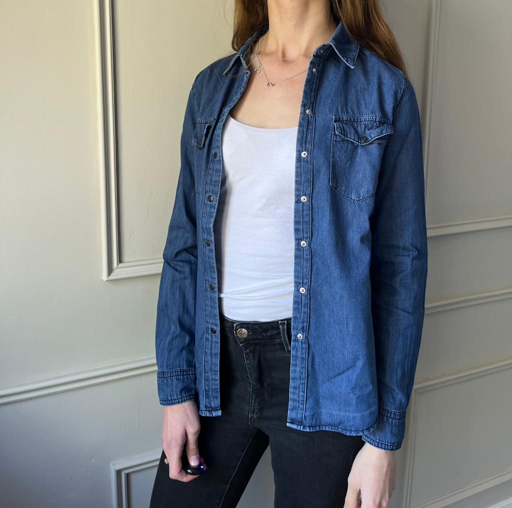 Blauwe spijkerblouse | Denim Co. | Maat S, Ophalen of Verzenden, Zo goed als nieuw, Maat 36 (S), Blauw