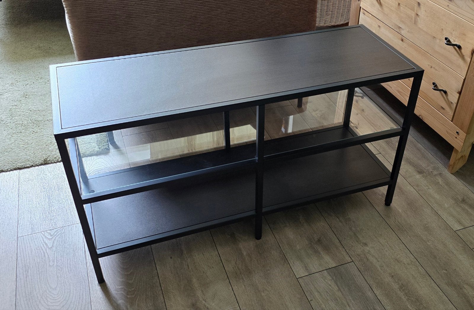 Tv meubel, metaal-hout-glas, Ophalen, 50 tot 100 cm, Zo goed als nieuw, Glas