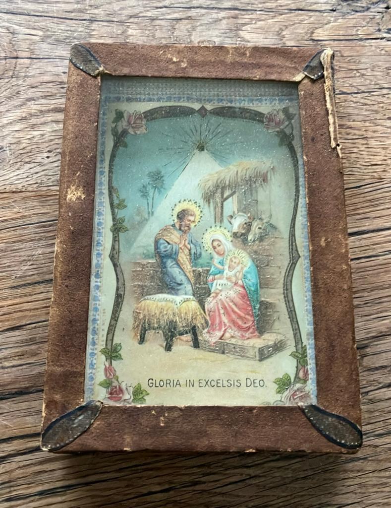 Religieuze afbeelding Maria Jozef en kindje Jezus in lijst, Ophalen of Verzenden