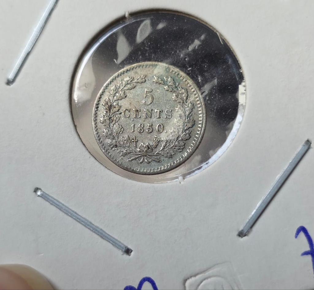 5 cent 1850 Nederland, Koning Willem III, Verzenden, Zilver, Losse munt
