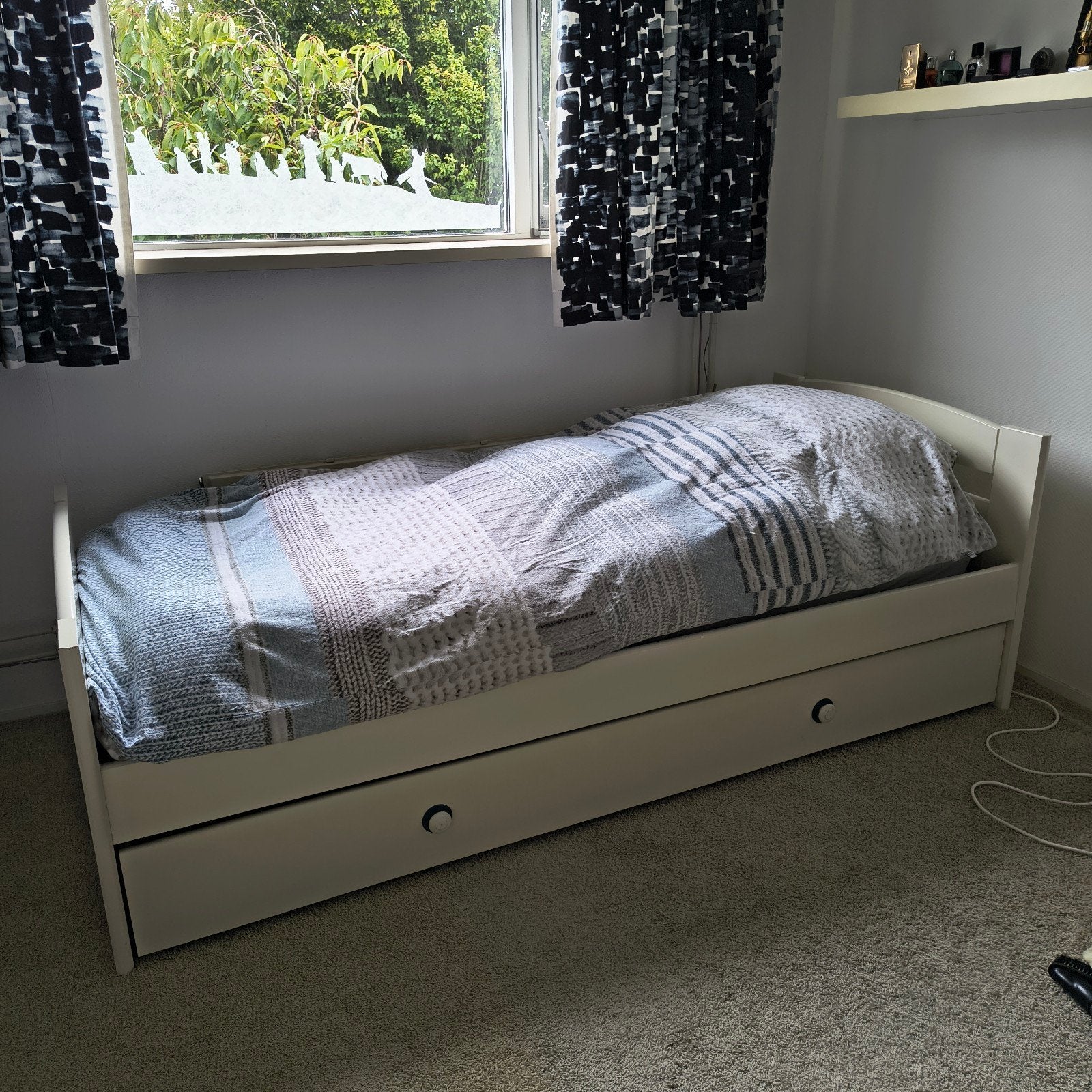Eenpersoonsbed met opberglades en Auping spiraalbodem, Huis en Inrichting, Slaapkamer | Bedden, Ophalen, Gebruikt, 90 cm, Eenpersoons
