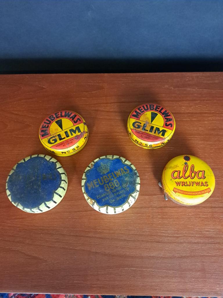 Vintage blikjes Meubelwas GLIM en Alba Wrijfwas, Ophalen of Verzenden, Gebruikt, Overige