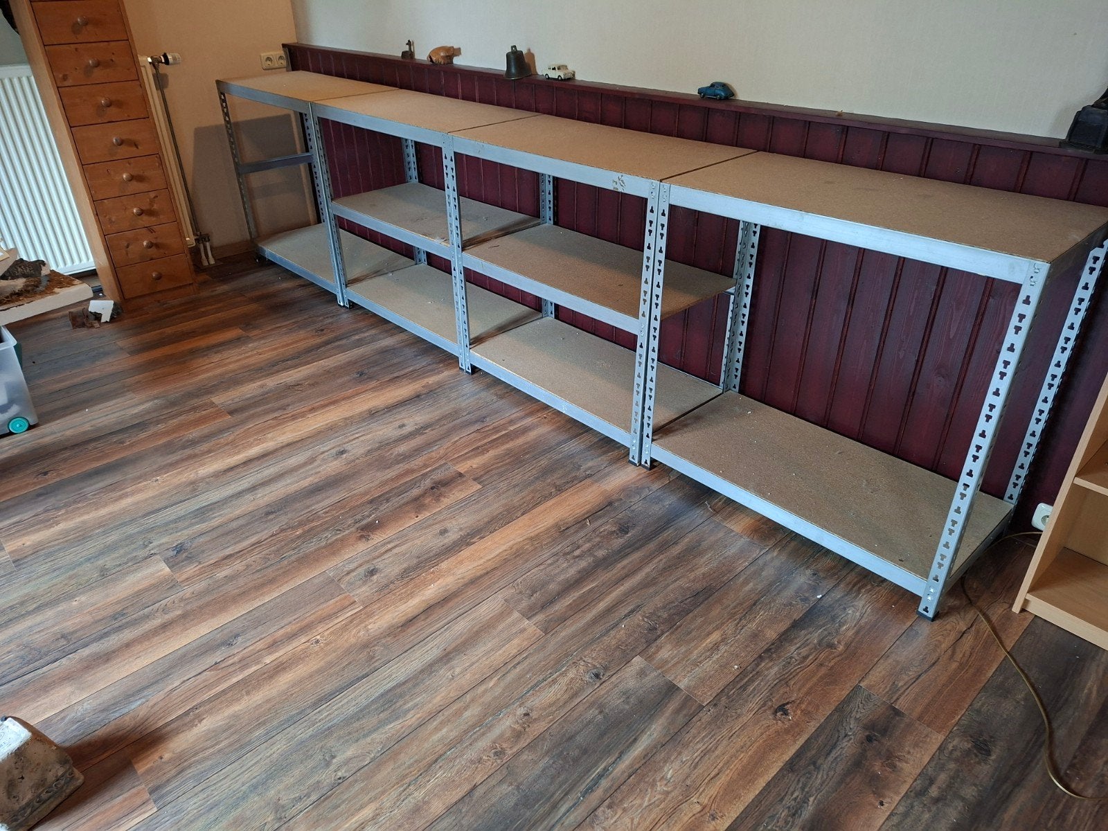 Metalen stellingkast met houten planken, Ophalen of Verzenden, Metaal, Overige typen