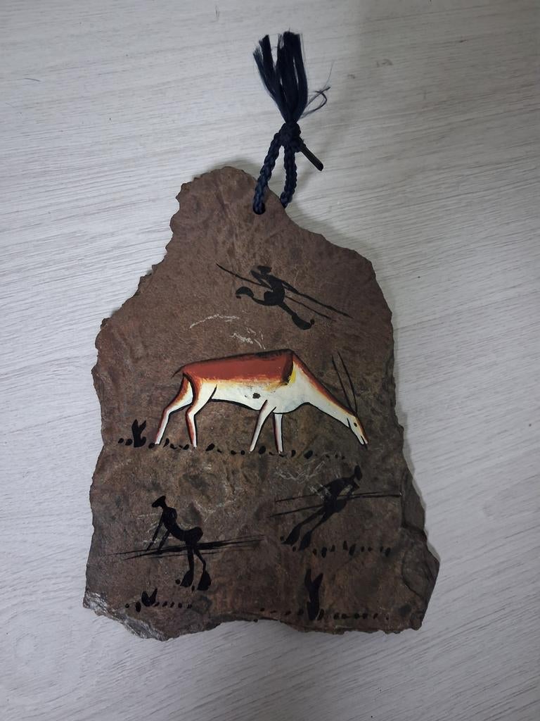 Schilderij op natuursteen met jagers en hert, Ophalen of Verzenden