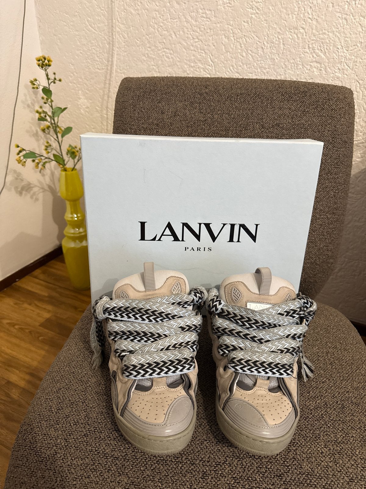 Lanvin Leather Curb Grey Sneakers, Verzenden, Gedragen, Sneakers of Gympen