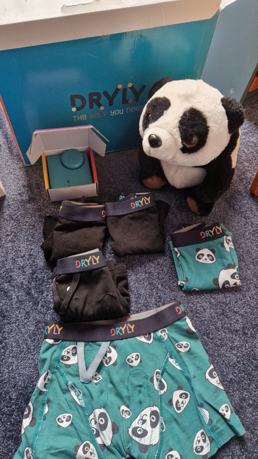 Dryly plaswekker met 5 boxers en panda knuffel, Ophalen, Zo goed als nieuw, Dryly, Jongen
