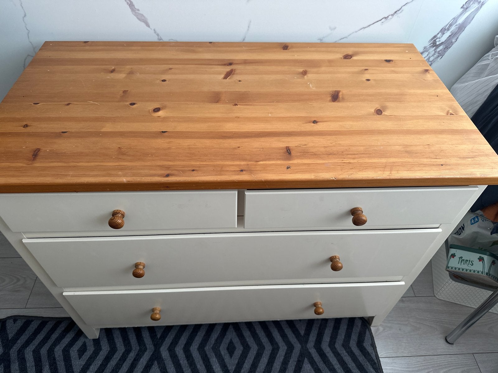 Ladekast met houten blad en 4 laden, Ophalen, Gebruikt, 50 tot 100 cm, 3 of 4 laden