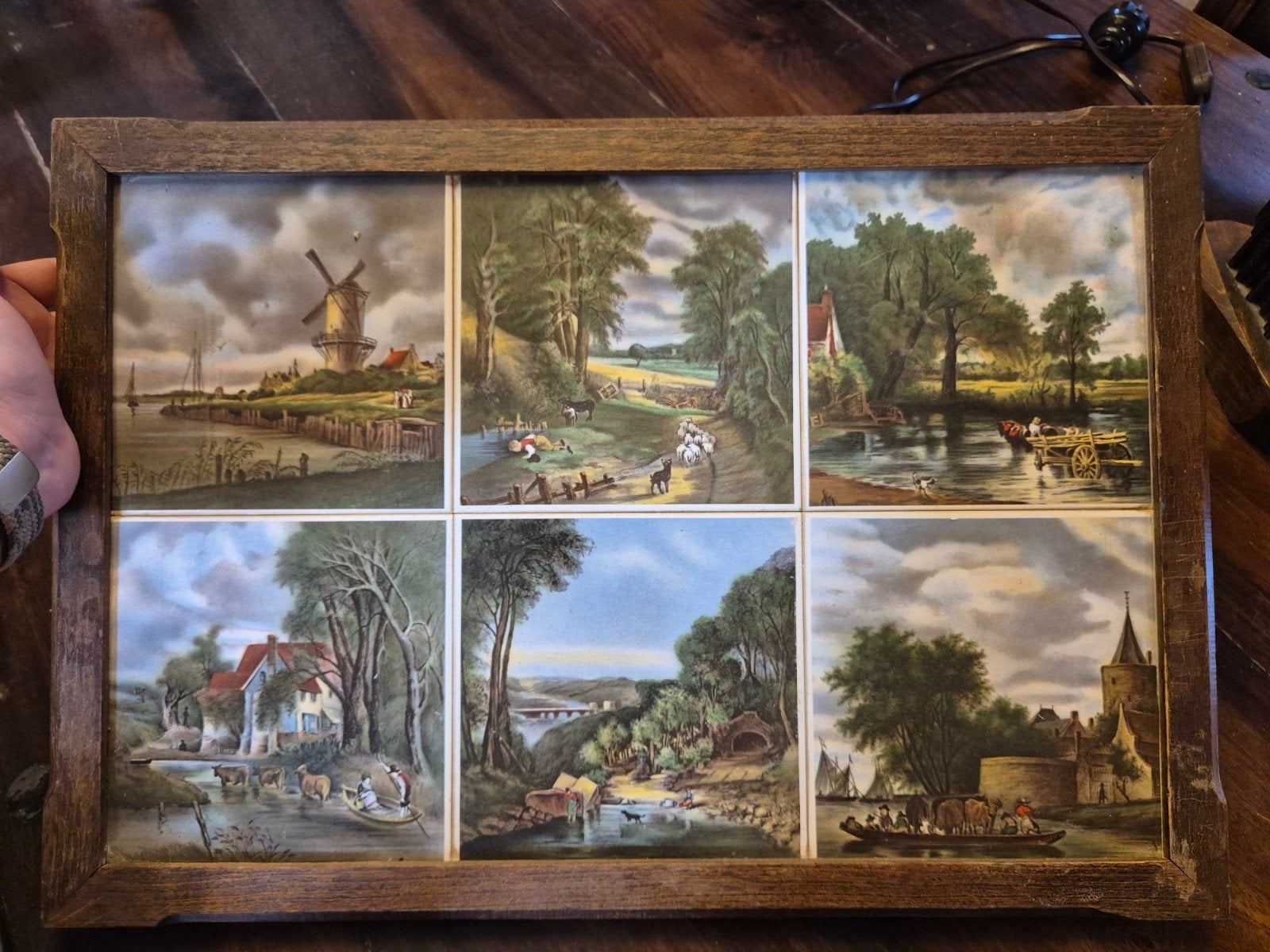 Antieke Tegeltableau met Hollandse Landschappen, Ophalen of Verzenden