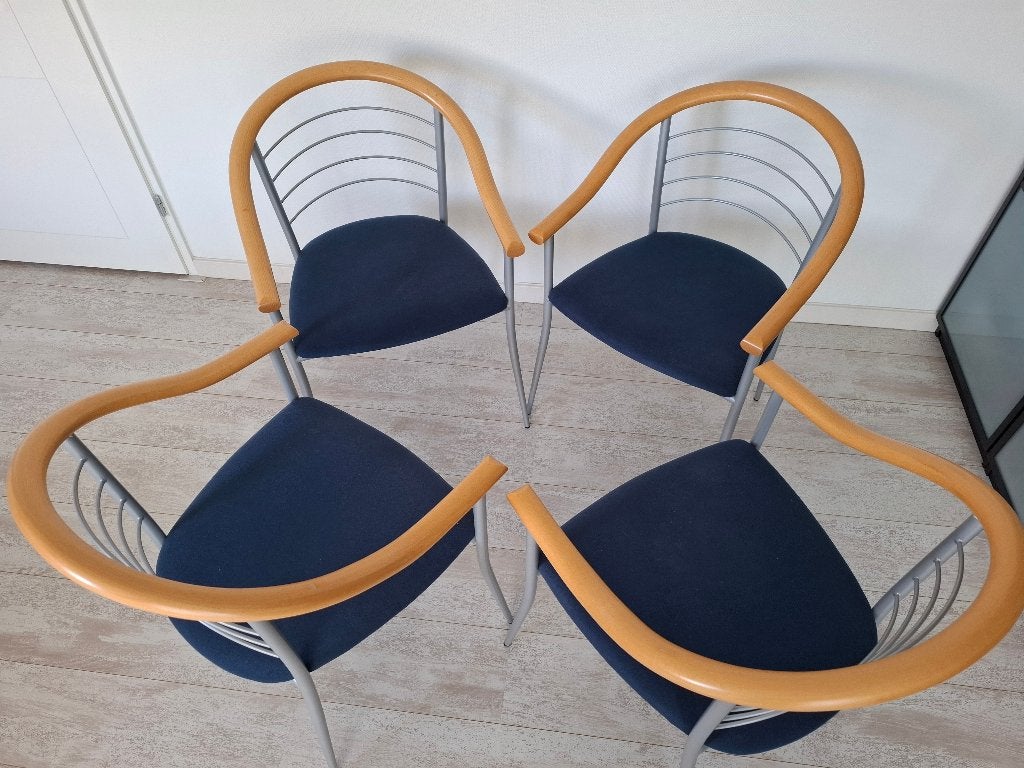 4 eetkamerstoelen - uitstekende staat, Ophalen, Blauw, Zo goed als nieuw, Vier