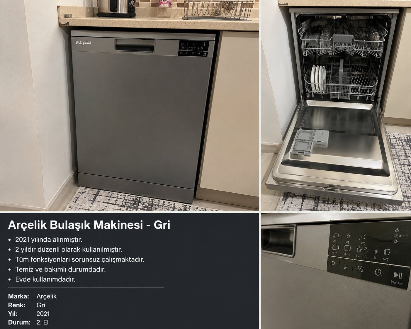 Arçelik Vaatwasser - Grijs, uit 2021, zo goed als nieuw, Witgoed en Apparatuur, Vaatwasmachines, Ophalen of Verzenden, Zo goed als nieuw