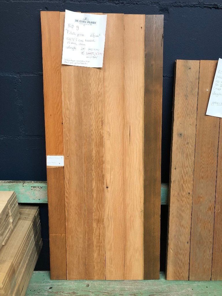 Restpartij 46 m2 pitch pine oude vloer, Ophalen, Gebruikt, 25 tot 50 m², Parket