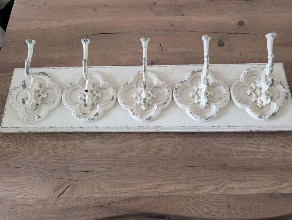 Witte kapstok met 5 haken, Ophalen, Hout, Wandkapstok, Minder dan 100 cm