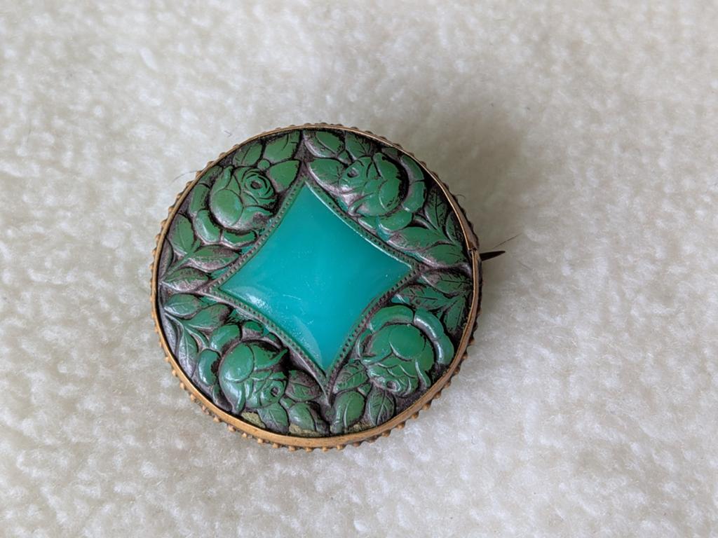Chique vintage oud broche jade groen, Ophalen