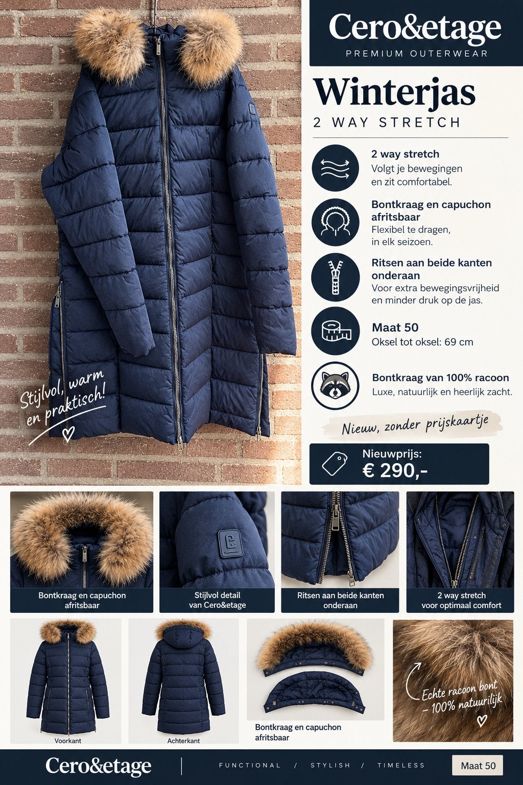 Luxe Cero&etage winterjas maat 50 nieuw zonder prijskaartje, Kleding | Dames, Maat 46/48 (XL) of groter, Nieuw, Cero&Etage, Verzenden