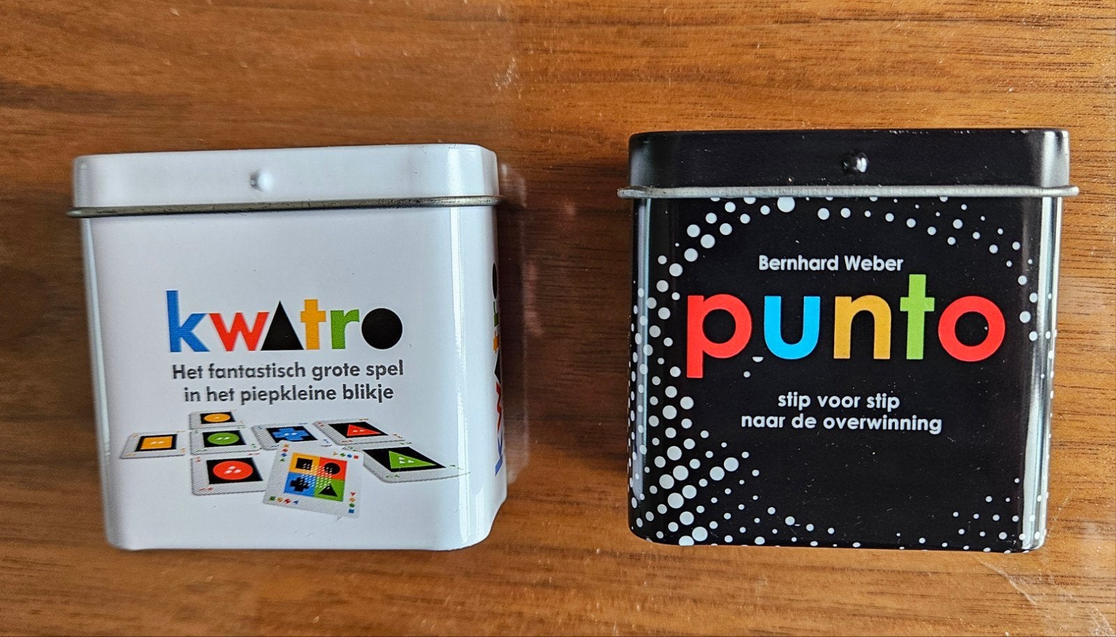 Kwatro en Punto: Compacte kaartspellen in blik, Een of twee spelers, Ophalen of Verzenden, Gebruikt, White Goblin Games / Game Factory