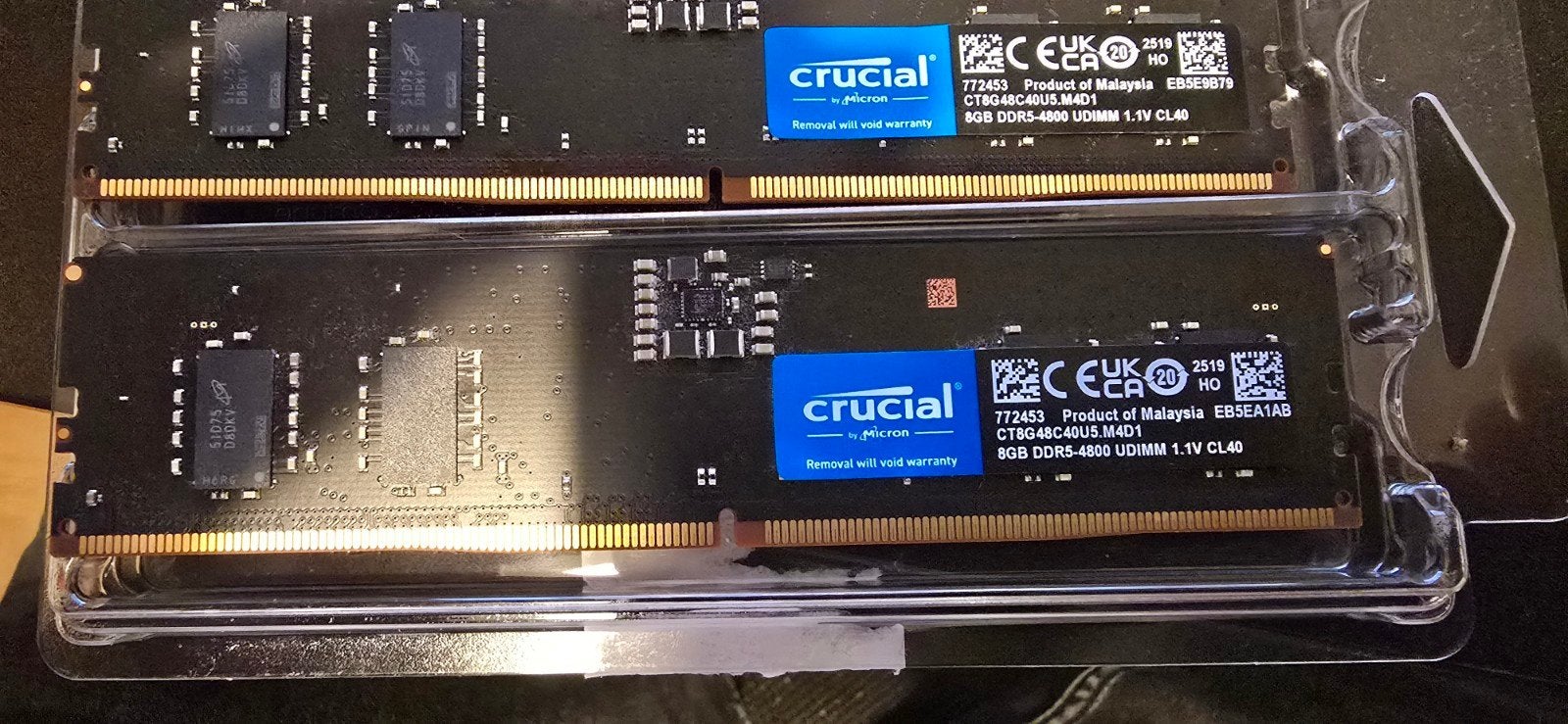 Crucial 16GB DDR5 RAM – 2x8GB – 4800MHz CL40 – Desktop DIMM, Computers en Software, RAM geheugen, Ophalen, Gebruikt, Desktop, DDR5
