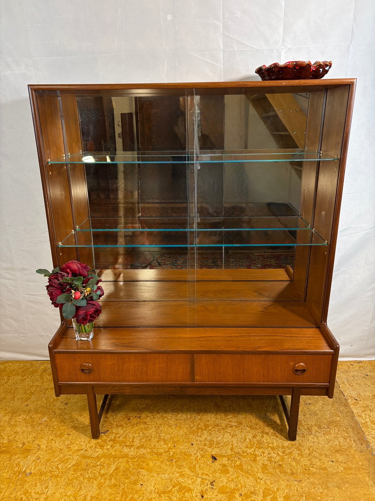 Gratis verzending!MidCentury Vintage teak vitrinekast 1960, Gebruikt, Turnidge of London, 25 tot 50 cm, Turnidge of London