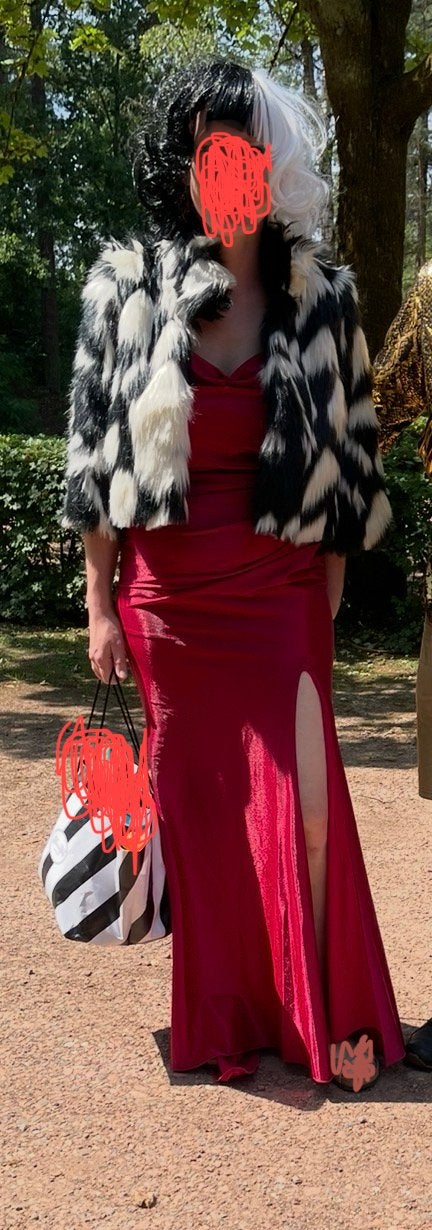 Cruella de Vil verkleedoutfit maat L / galajurk, pruik, bont, Ophalen of Verzenden, Zo goed als nieuw, Maat 38/40 (M), Carnaval