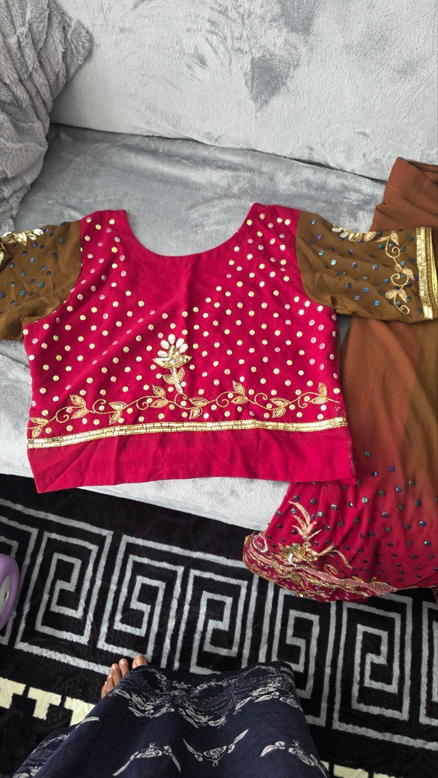 Prachtige Sari met Klaargemaakte Plooien en Blouse, Ophalen of Verzenden, Zo goed als nieuw