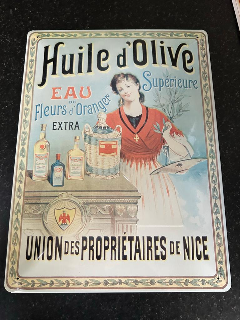 Emaille metalen reclamebord Huile d’Olive, Ophalen of Verzenden, Gebruikt, Reclamebord