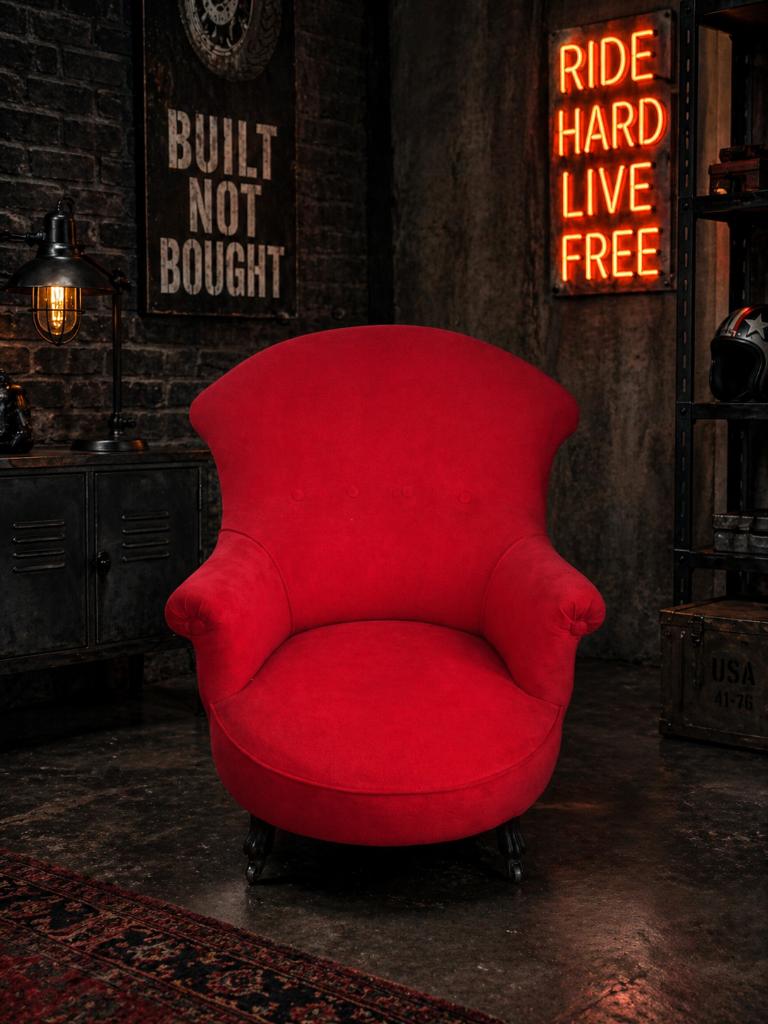 Stoere Rode Lounge fauteuil retro design, Ophalen, Zo goed als nieuw, Rood, Eén
