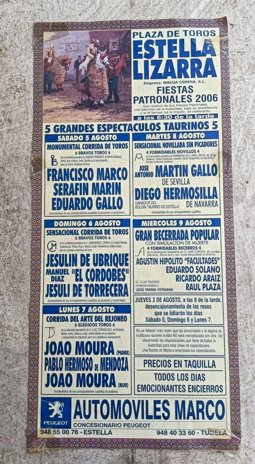 Vintage Stierenvechten Poster Estella Navarra 2006 42x 20 cm, Ophalen of Verzenden, Sport, A1 t/m A3, Rechthoekig Staand