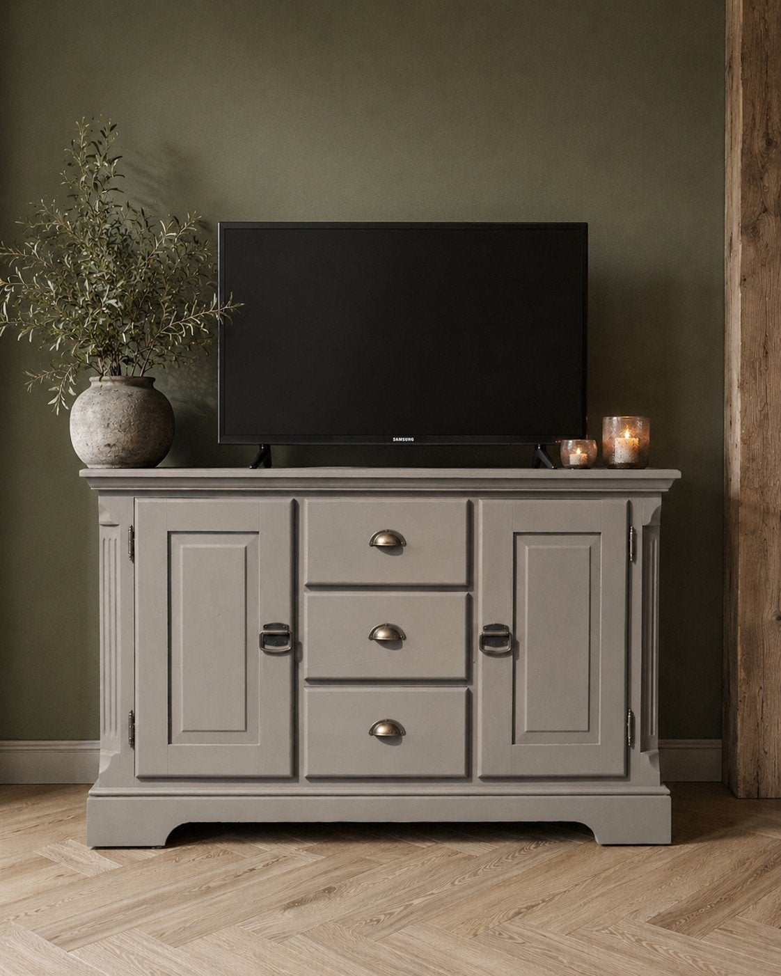 tv meubel landelijk chique taupe NIEUW, 100 tot 150 cm, Muppetsmeubels@gmail.com, Middenhof 41 Rilland, Nieuw