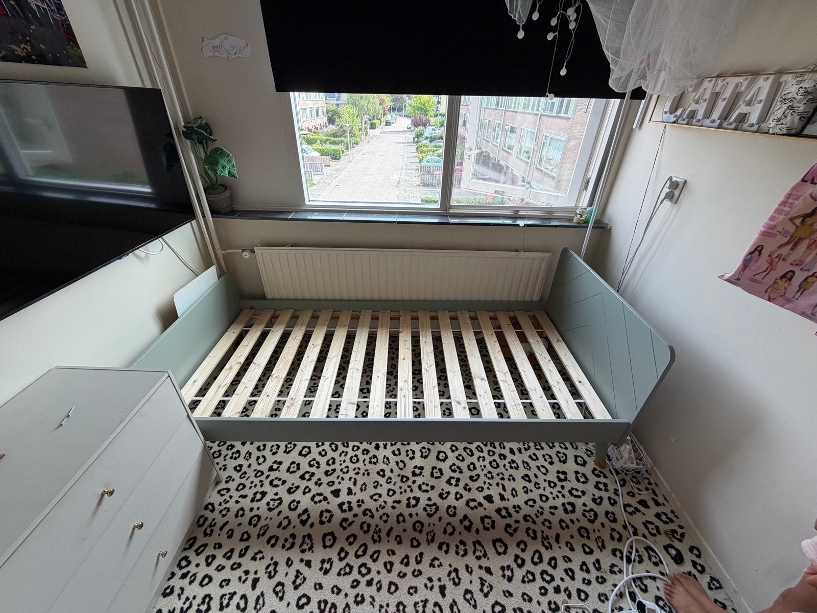 Vipack billy Eenpersoonsbed met nachtkastje - Groen, Ophalen, Gebruikt, 90 cm, Eenpersoons