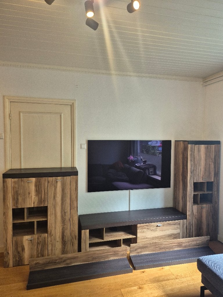 Complete wandmeubelset met TV-meubel, 2 kasten & wandplanken, Huis en Inrichting, Ophalen, Gebruikt, Modern / industrieel, 150 tot 200 cm