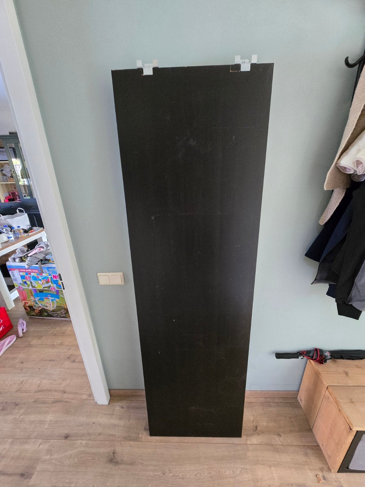 Bureaublad 200x60 cm voor Kallax kast met zwarte poten, Ophalen, Gebruikt, Spaanplaat of MDF, Bruin