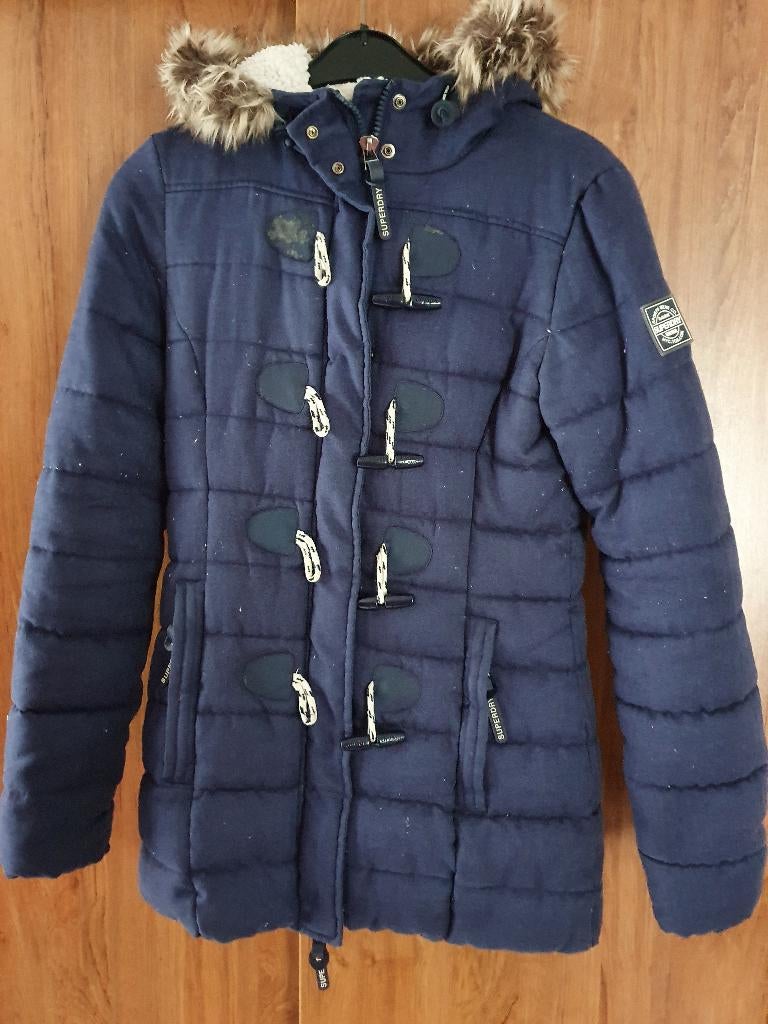 blauwe Superdry lange winterjas maat XS, Ophalen of Verzenden, Maat 34 (XS) of kleiner, Gedragen, Superdry