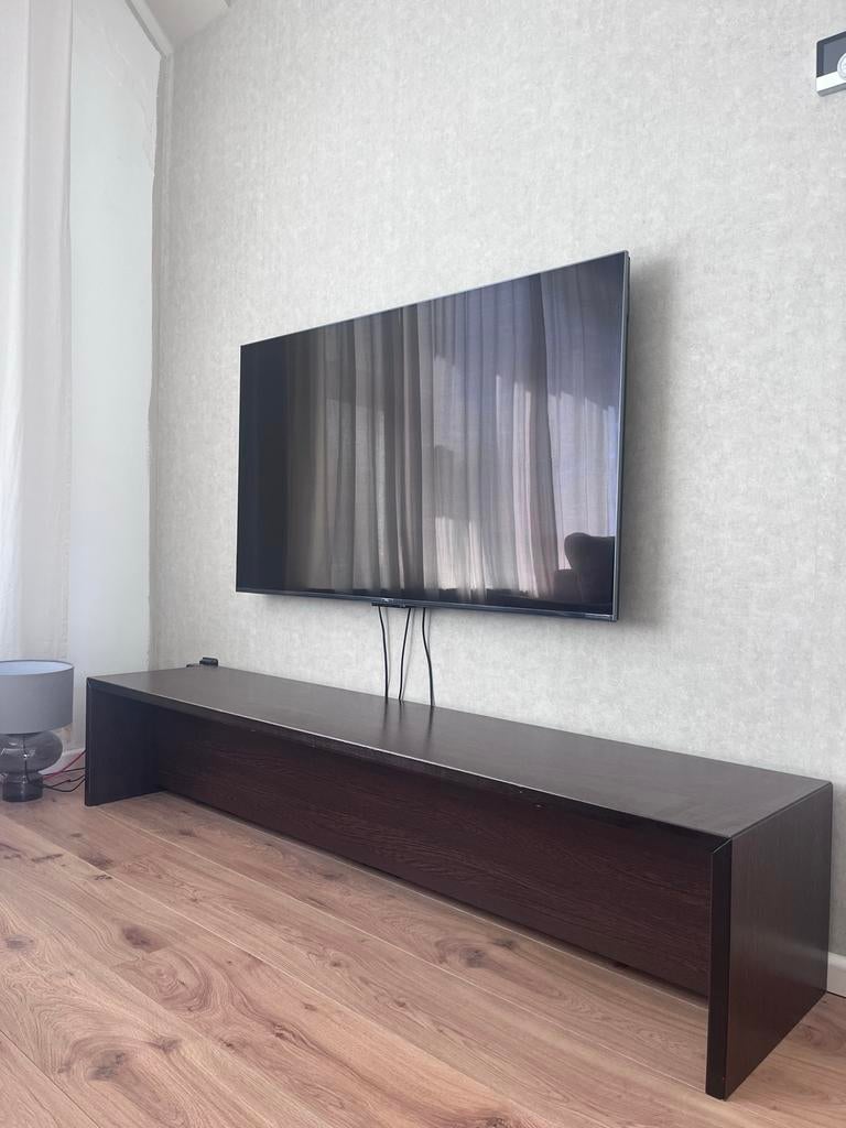 Donkerbruin tv meubel, Huis en Inrichting, Kasten | Televisiemeubels, Ophalen, Gebruikt, 150 tot 200 cm, Minder dan 100 cm