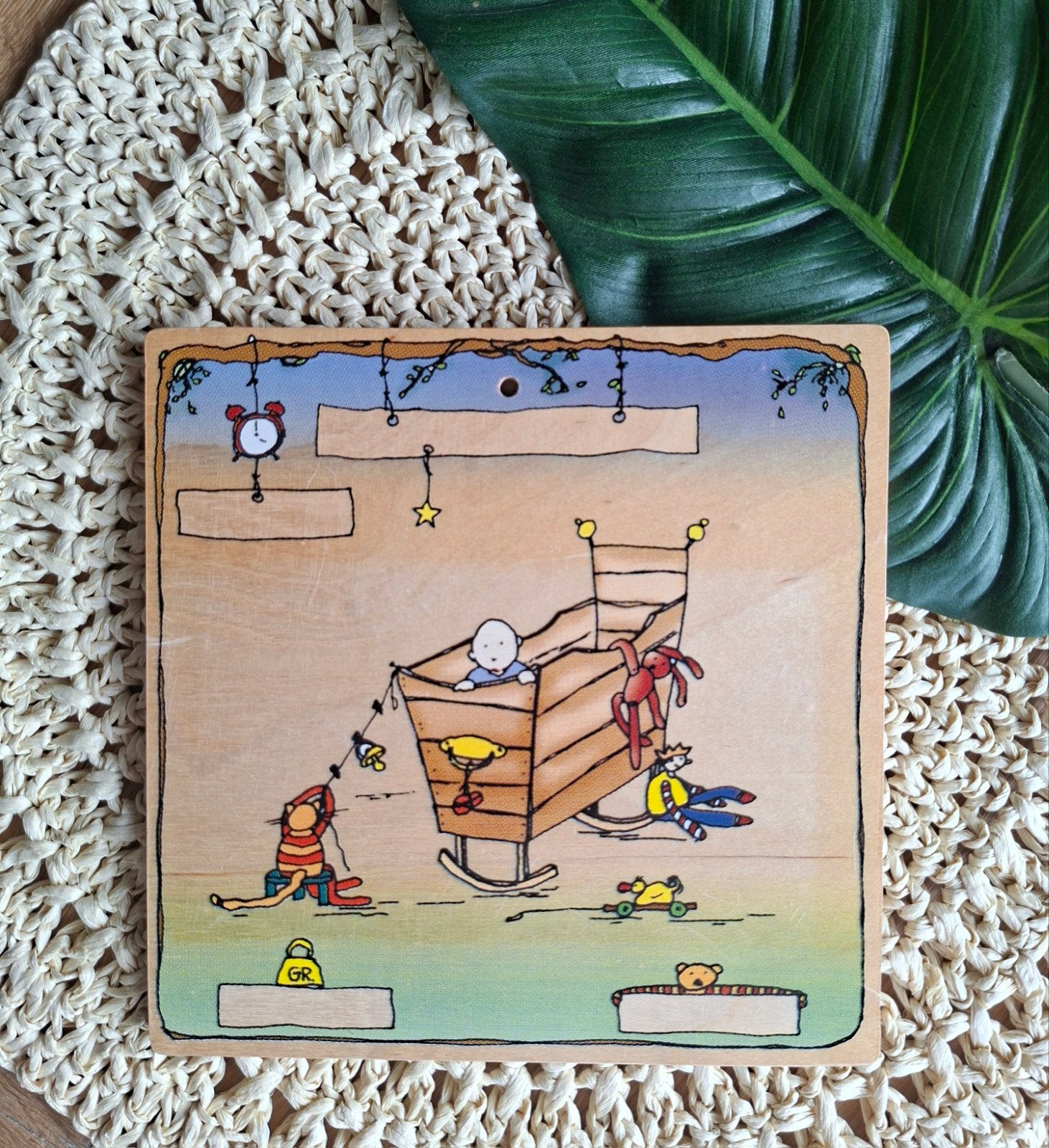 Geboortebord hout 18x18 nieuw houten babycadeau kraamcadeau, Ophalen of Verzenden, Nieuw, Geboortebord