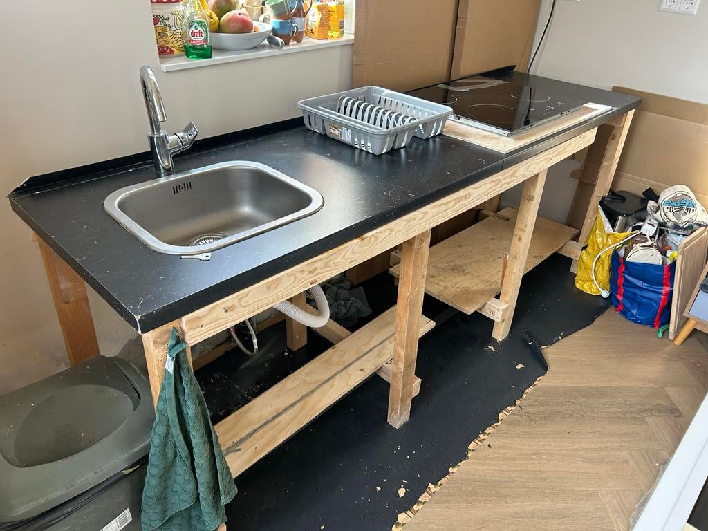 Keuken - noodkeuken - tijdelijk keukenblok, Gebruikt, Overige kleuren, Enkelwandige keuken, Ophalen of Verzenden