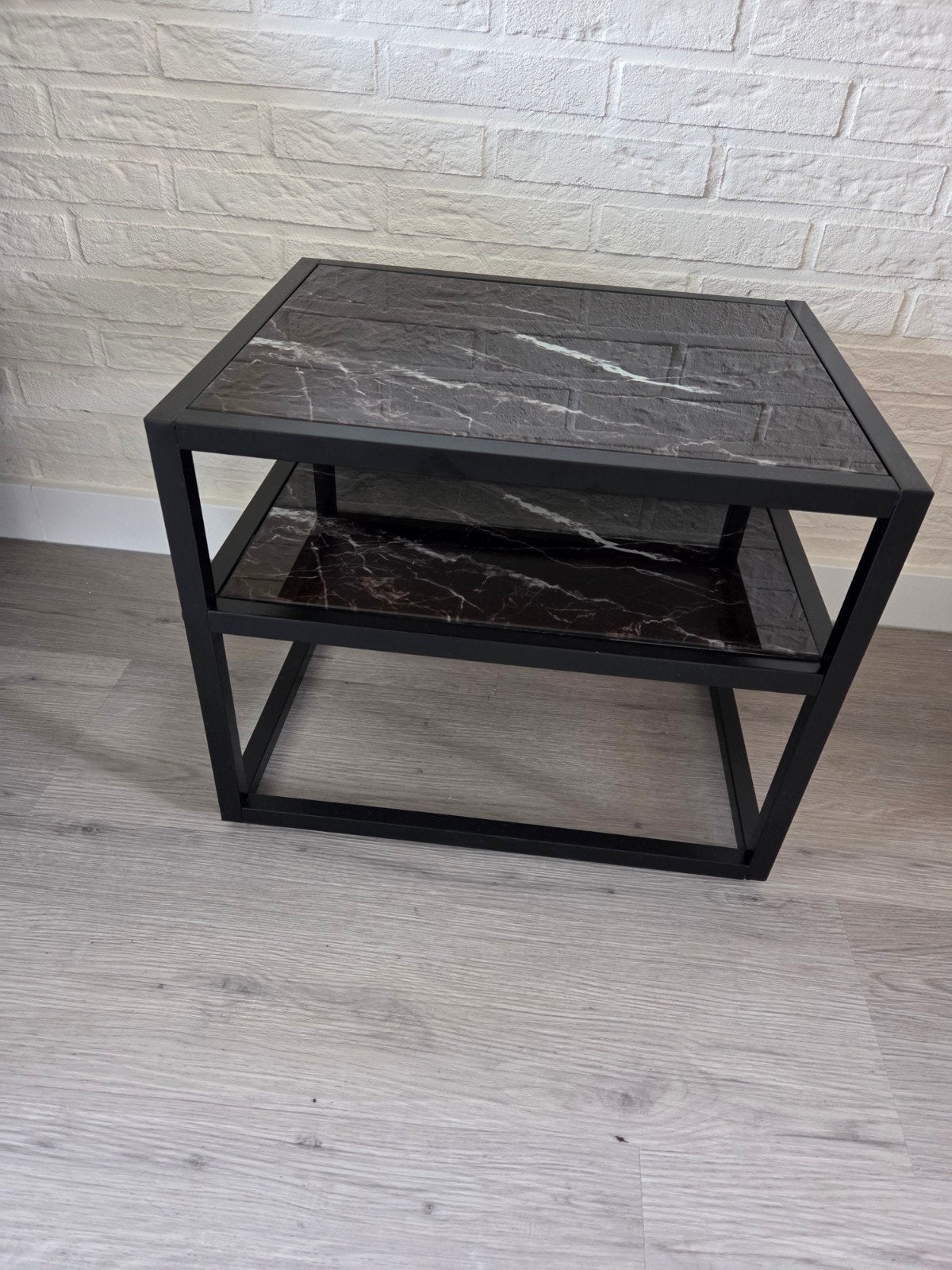 Mooi marmer look Bijzettafel metaal 50x40x39, Huis en Inrichting, Tafels | Bijzettafels, Zo goed als nieuw, Rechthoekig, Minder dan 45 cm