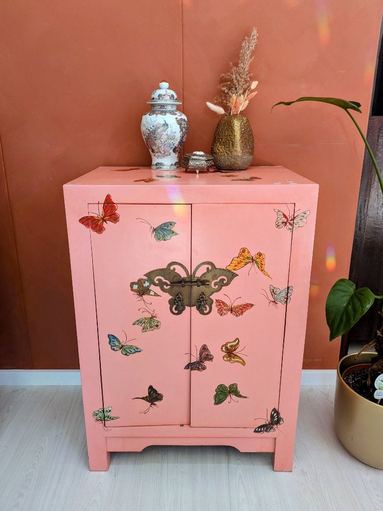 Chinese Roze Vlinderkast Oosters, Ophalen, Zo goed als nieuw, X, X