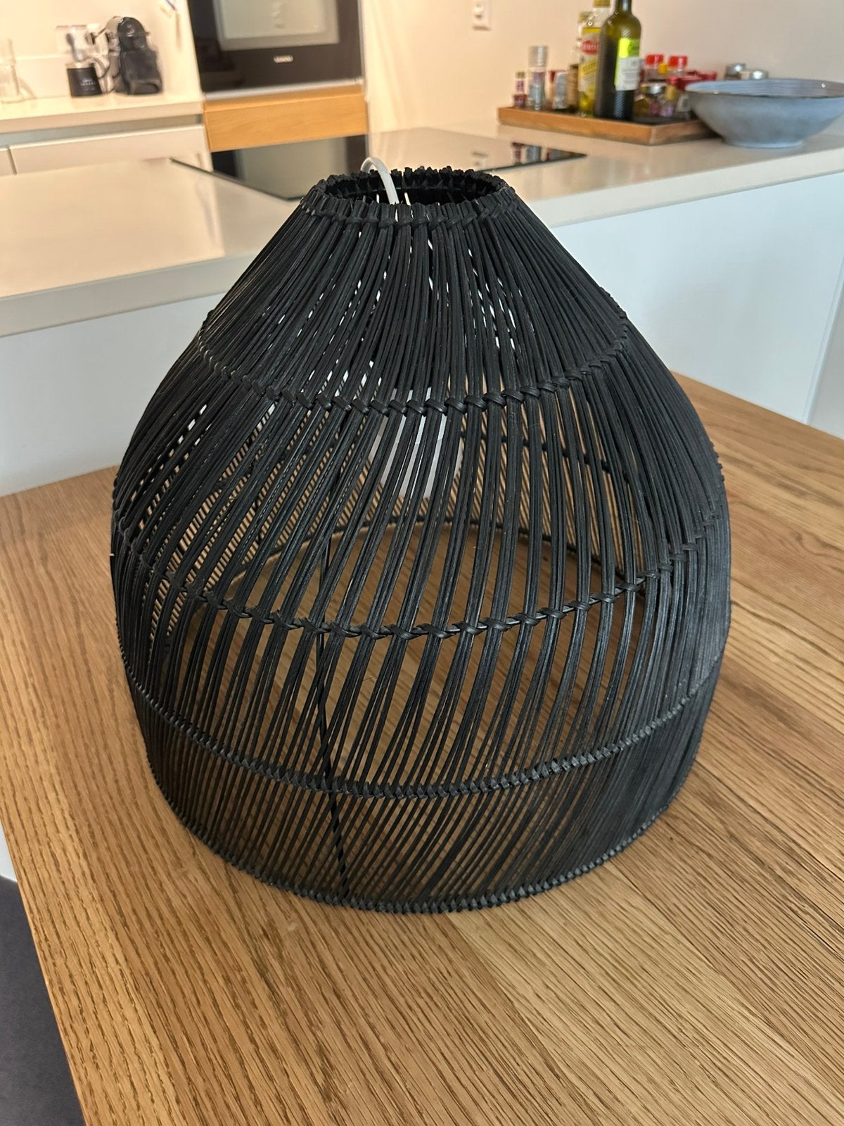Zwarte rotan japandi hanglamp rond, Ophalen, Natuurlijk materiaal, Zwart, Rond