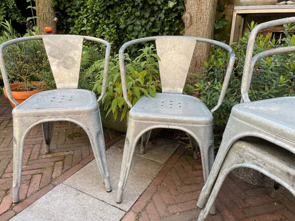 Terrasstoelen type Xavier Pauchard Tolix met armleuningen, Ophalen, Gebruikt, Metaal, Stapelbaar
