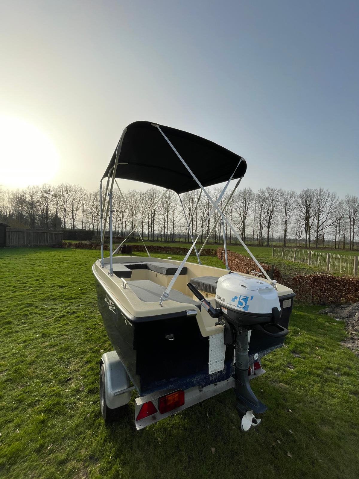 boot met trailer en buitenboordmotor, Ophalen, Buitenboordmotor, Trailer, Zo goed als nieuw