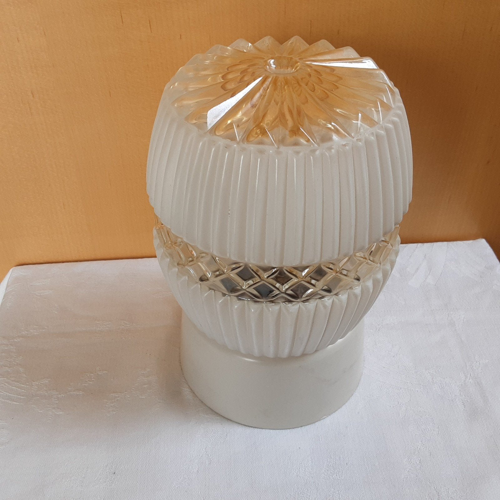 Vintage oude plafondlamp, Corodex,geribbeld glas,plafonnière, Ophalen of Verzenden