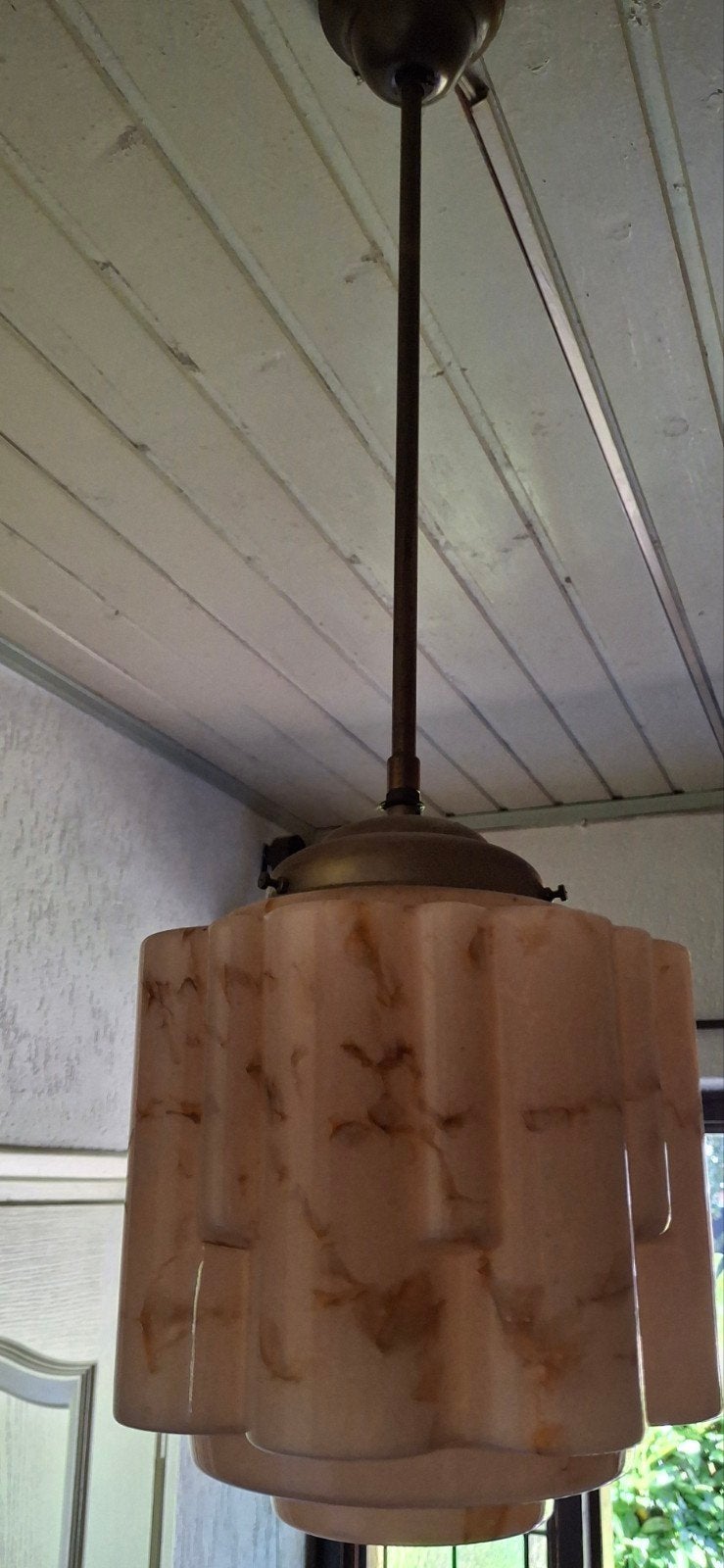 Art Deco Plafondlamp met gemarmerd glas, Ophalen