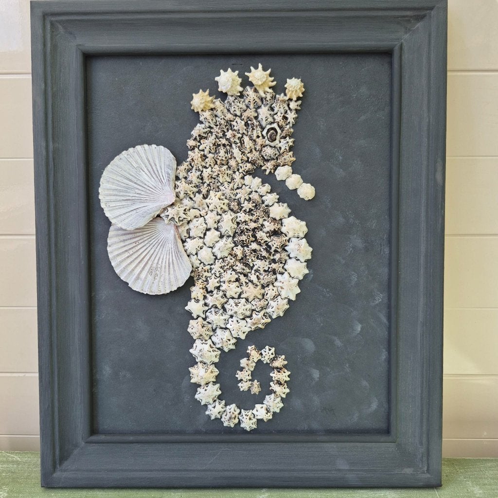 Zeepaard schilderij met schelpen Afgeprijsd!, Ophalen of Verzenden, Nieuw, Minder dan 50 cm, Schilderij