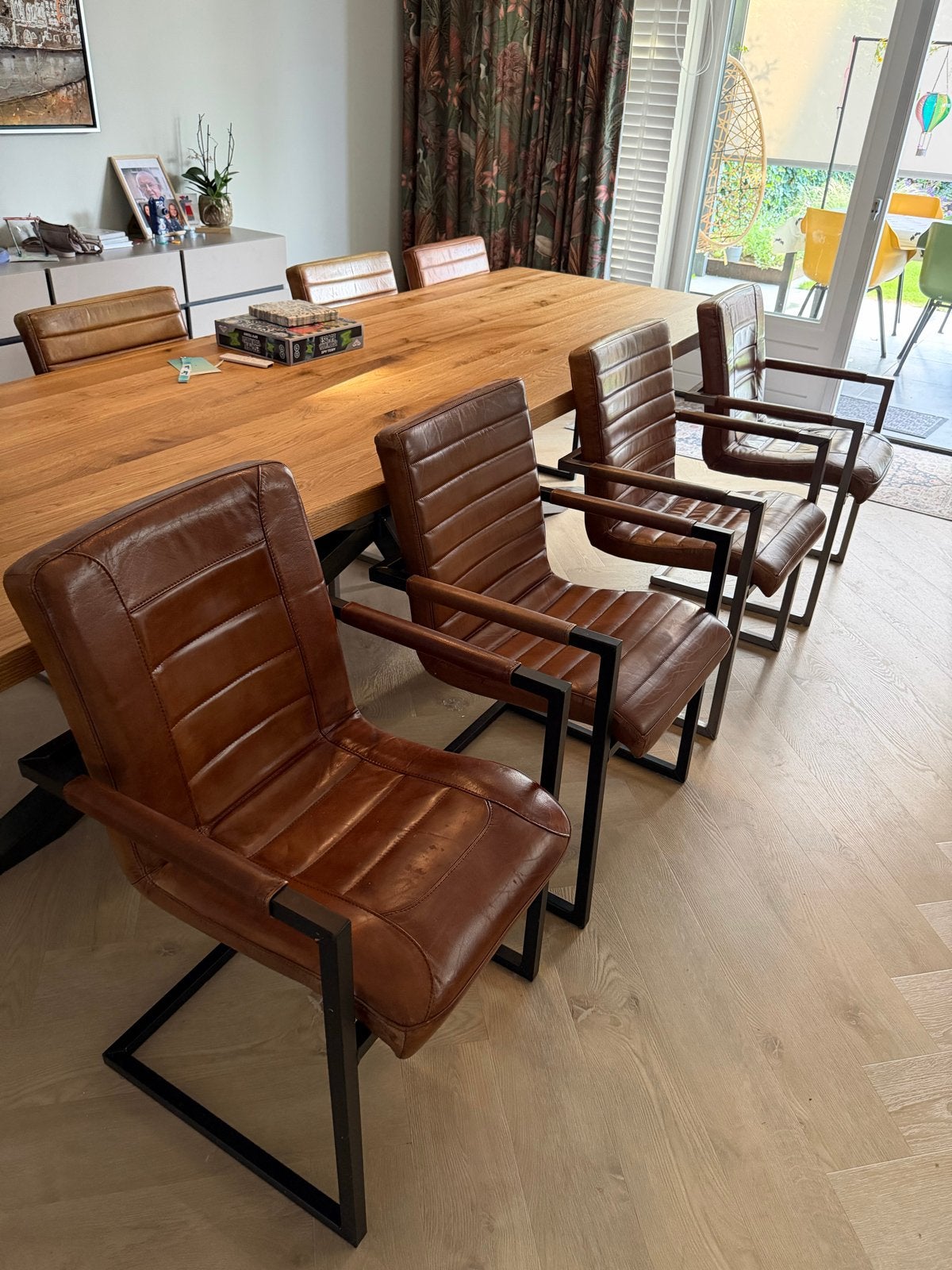 8 Goossens Sturdy stoelen, echt leder, diverse patronen, Bruin, Leer, Ophalen of Verzenden, Zo goed als nieuw