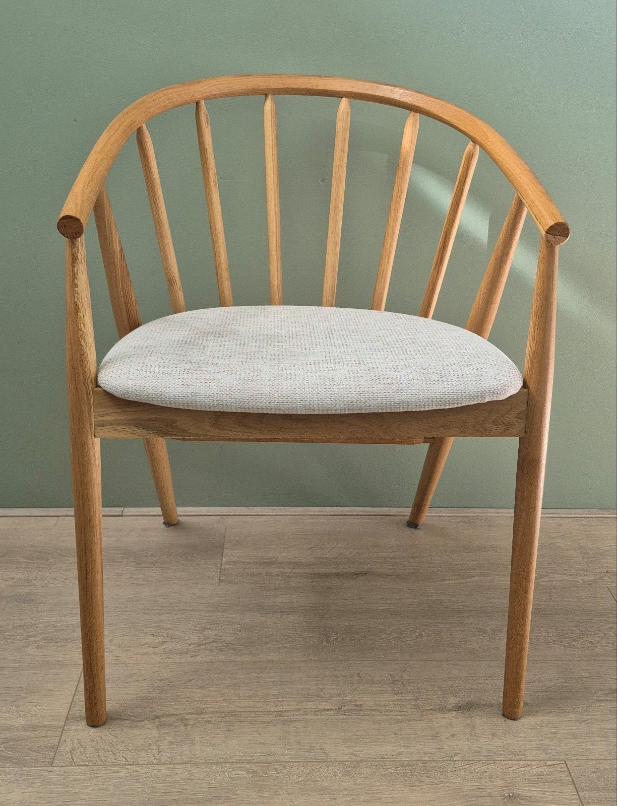 Jysk (eetkamer)stoel LYKSBORG naturel eiken/off-white stof, Ophalen, Wit, Zo goed als nieuw, Eén