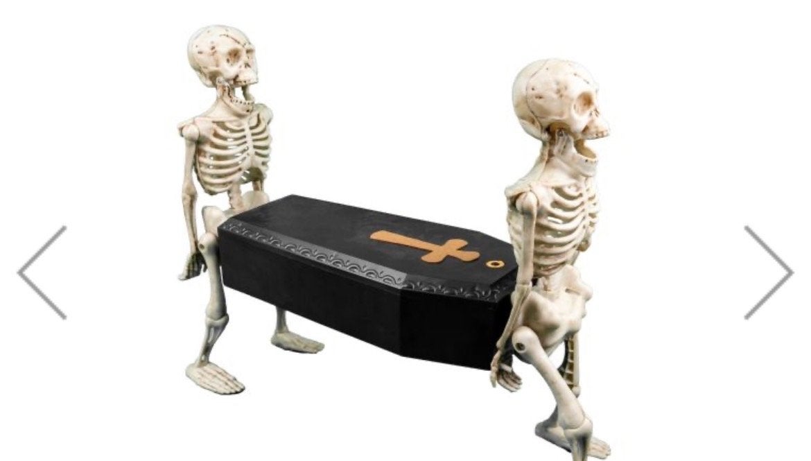 Halloween - 2 wandelende skeletten met doodskist, Ophalen of Verzenden, Nieuw, Versiering, Halloween of Griezel