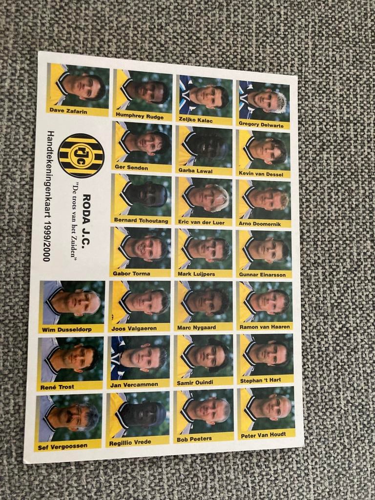 HANDTEKENINGENKAART RODA JC 99-00, Verzamelen, Ophalen of Verzenden, Zo goed als nieuw, Roda JC, Spelerskaart
